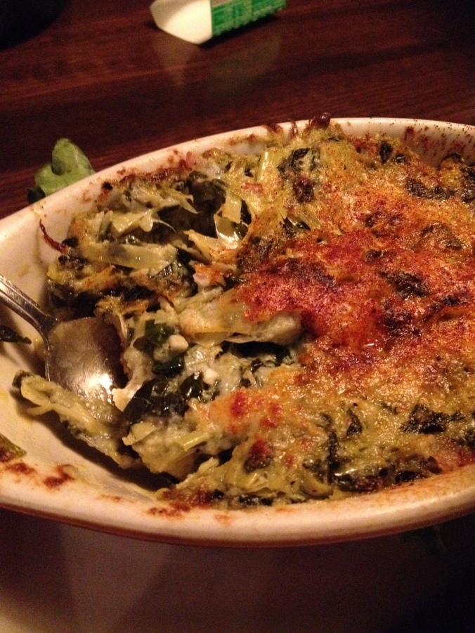 The cheesy goodness of artichoke and spinach dip from P&G's.